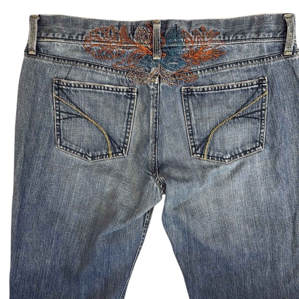 Vintage Y2K Old Navy Ultra Low Rise Bootcut Embroidered Jeans All Cotton Blue 10 - Picture 11 of 16